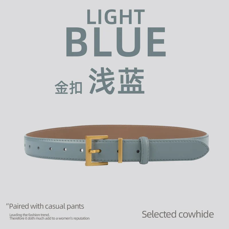 New Waist Belts for Women Plain Real Leather Jeans Belts Strap Blue Pink Khaki Cowhide Waistbands Ladies Daily Dress Decoration