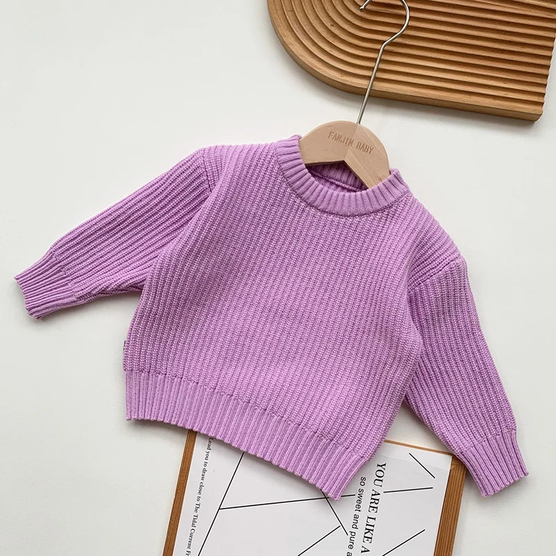 0-6Yrs Baby Boys Sweaters Spring Autumn Children Solid Color Basic Warm Knit Sweater Kids Girls Baby Pullover Sweaters Clothes