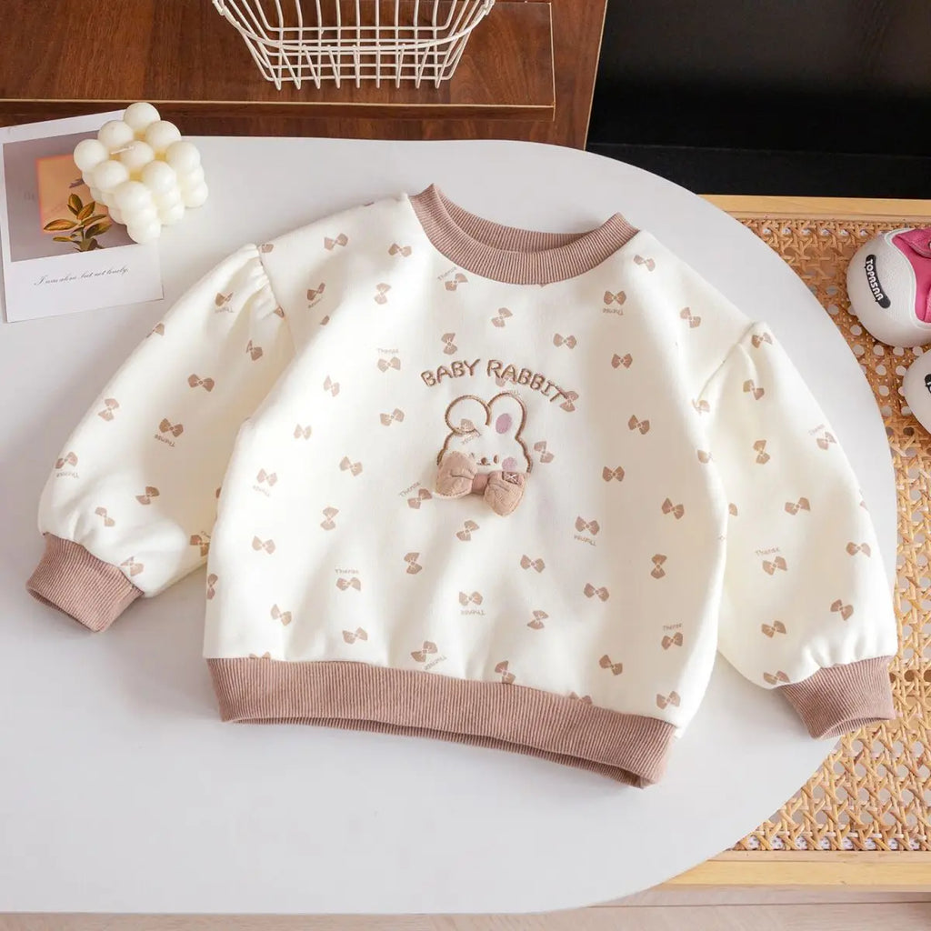 Korean Style Children's Clothing Girl's Sweatshirt Winter New Fashion Kids Cartoon Rabbiet3D Bow Sweatshirt Spring Autumn Top