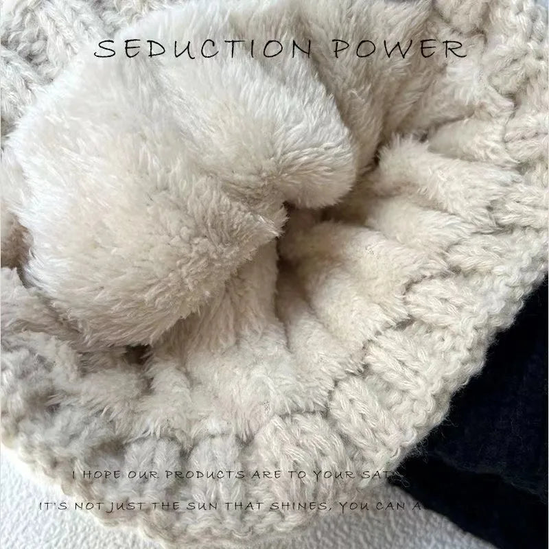 Women's Hats Autumn And Winter Thick Warm Fleece Yarn Hat Solid Color Knitted Hat Versatile Winter Thermal Knitted Hat Fashion