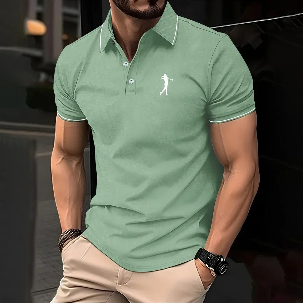 New men's polo shirt in solid color, classic men's polo shirt, short-sleeved, high-quality casual business polo shirt, social me
