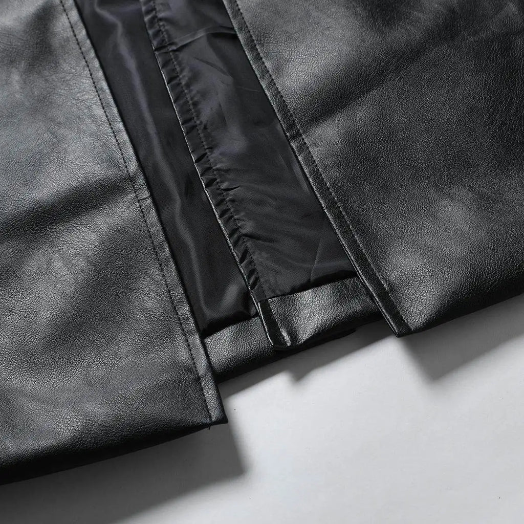 Men Long Pu Leather Coat 2026 Autumn Men Black Pu Jacket Men Clothing Classic Windbreaker Jacket Male Retro Zipper Trench Coat