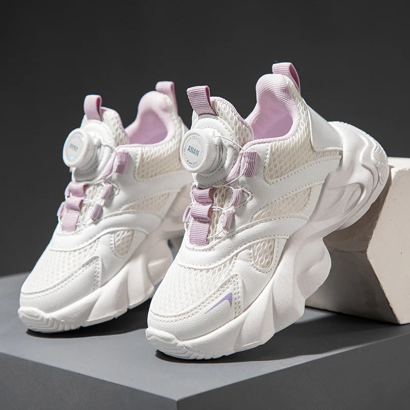 Kids' Fashion Chunky Sneakers Breathable Mesh Rotating Lock Strap Athletic Shoes for Boys and Girls