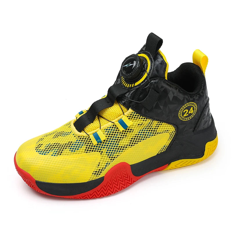 Yellow Children's Basketball Shoes Mesh Breathable Sports Shoes For Teenagers Non-Slip Wear-Resistant Basketball Sneakers Kids