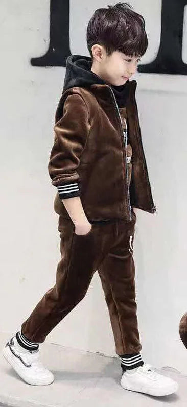 Winter Boys Tracksuit Autumn Toddler Teenager Clothes Tiger Velvet Jacket + Sweater + Pant Children Kids 4 5 6 8 9 10 11 12 Year
