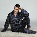 Pajamas Set Men's Home Clothes Long Sleeve Shirt&pants Male Satin Print Nightwear Casual Trousers Suit Spring Summer Loungewear