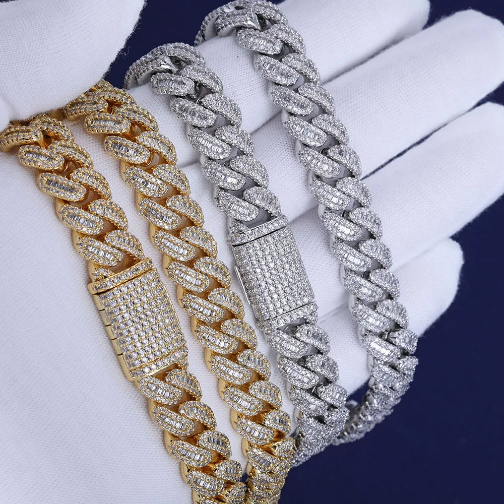 Hip hop Men's Necklace High end Diamond Cuban Chain Square Claw Set With Shiny Stone Brass Miami Women's Jewelry