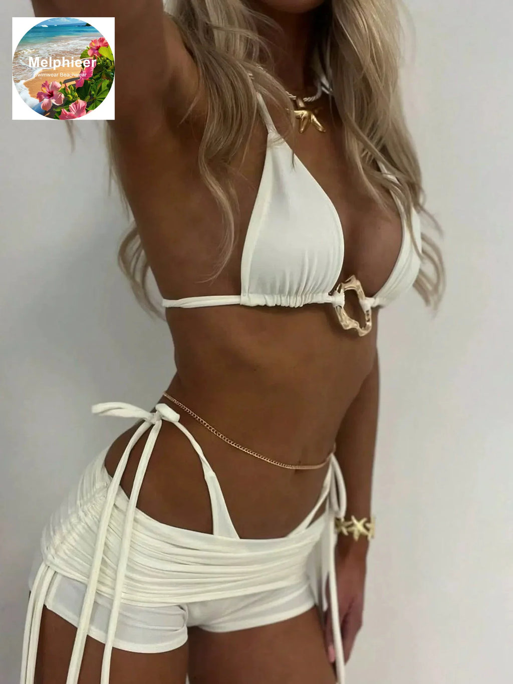 2026 Swimwear Designer Irregular Ring Bikini 3 PCS Swimsuit Drawstring Shorts Bikinis Women Three Piece Beachwear Outfit Maillot