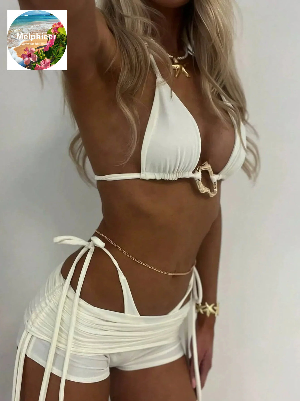 2026 Swimwear Designer Irregular Ring Bikini 3 PCS Swimsuit Drawstring Shorts Bikinis Women Three Piece Beachwear Outfit Maillot
