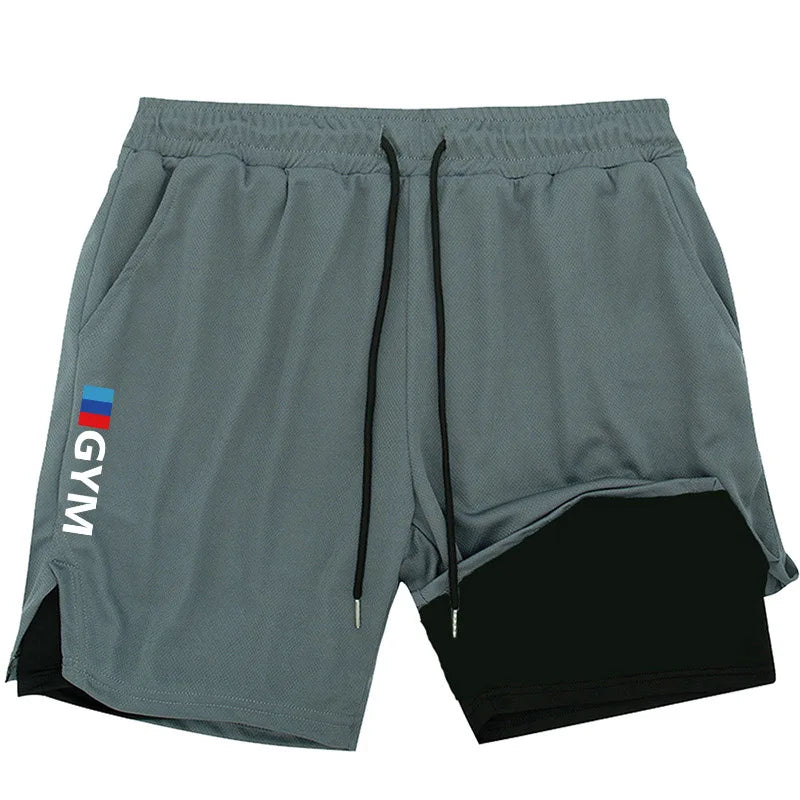 Men's Two-in-one Sports Shorts Breathable Casual Quick-drying Double-layer Shorts Summer Running Sportswear Bottoms S-XXL