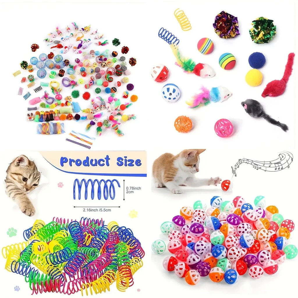100 Styles Mixed Pet Toy Set, Random Assorted Interactive Cat & Dog Toys, Variety Chew Squeaky Play Toys for Small Pets