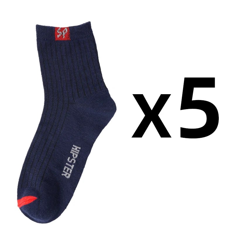 5 Pairs/Lot Men's Socks Polyester Cotton Fashion Street Fun New Styles Middle Tube Soft Breathable Short Casual Sock