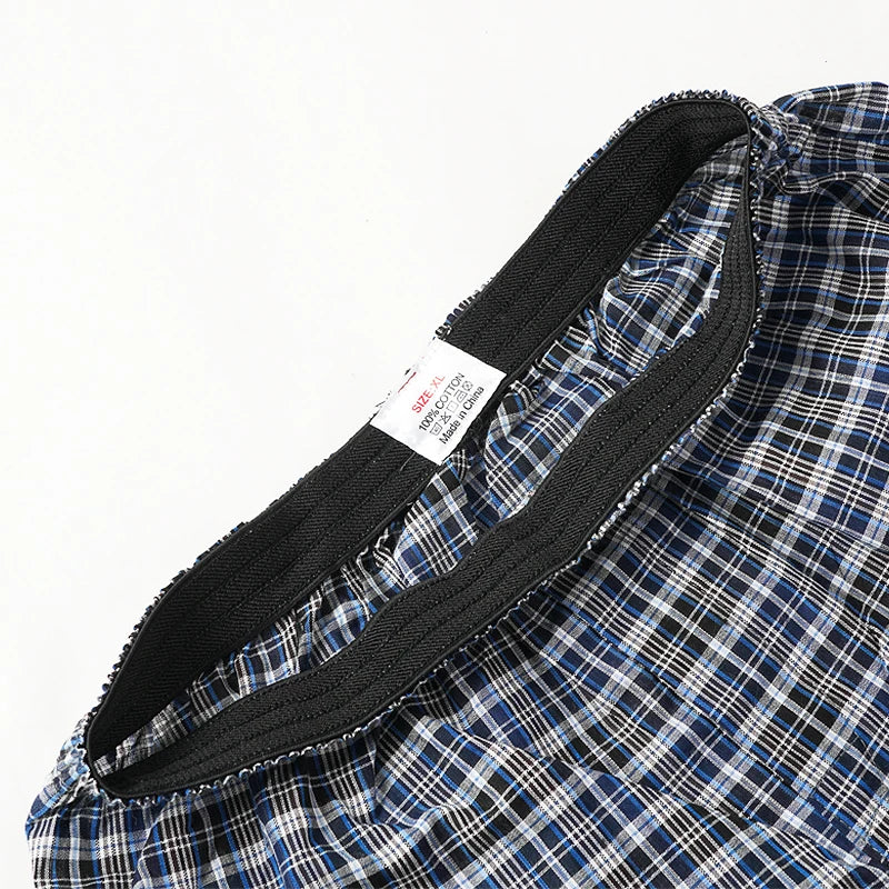 Cotton Plaid Pajama Pants Men Comfortable Widen Waist Elastic Pajamas Sleep Shorts Button Placket Pants pijama hombre