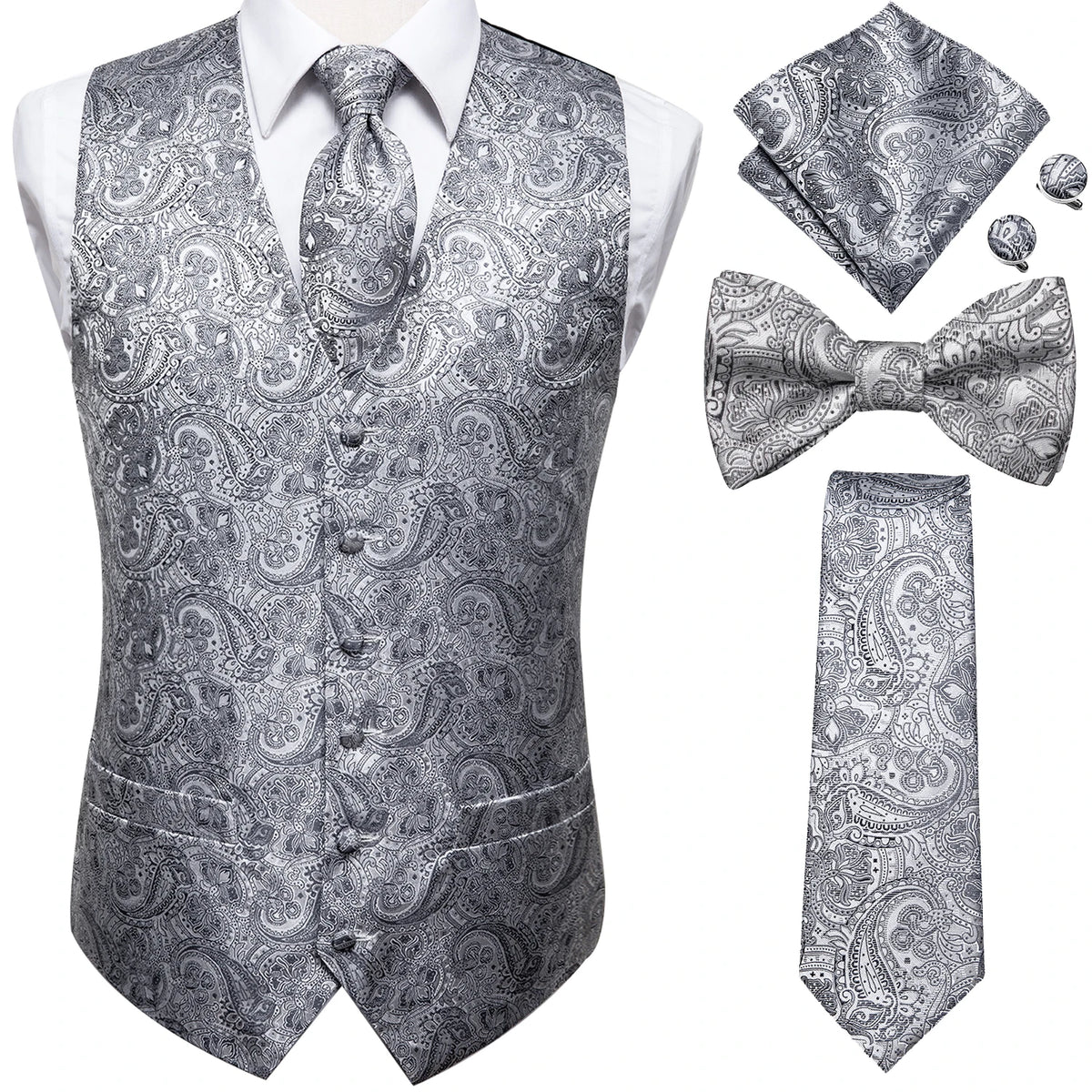 Luxury Gold Mens Suit Vest Red Blue Green Yellow Red Waistcoat Tie Bowtie Hanky Cufflinks Set Male Waist Jacket Wedding Office