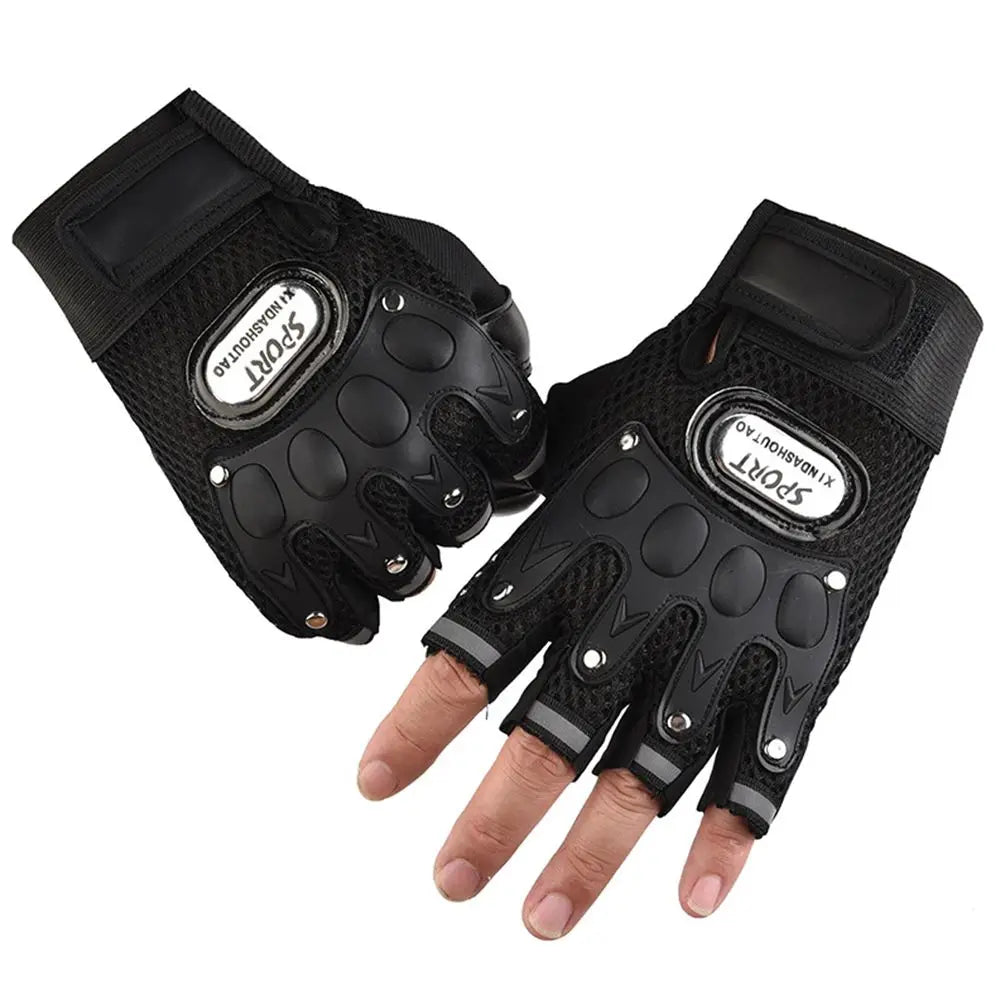 Men Fitness Motocycle Gloves Half Finger Palm Breathable Anti-Slip Riding Gloves PU Leather Bicycle Gloves Fingerless Gloves
