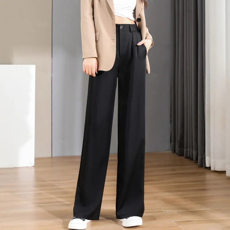 Women'S Loose Spring Summer 2025 New High Waist Wide Legs Slim Casual Trousers Korean Fashion Trend Female Suit Straight Pants