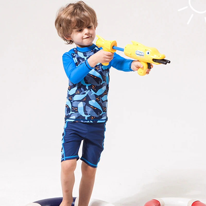 Long Tops+Shorts 2pcs/Set Kids Swimsuit Boys Swim Suit Kids Bathing Suit Children's Swimwear Kids Surfing Spa Pool Swimsuits