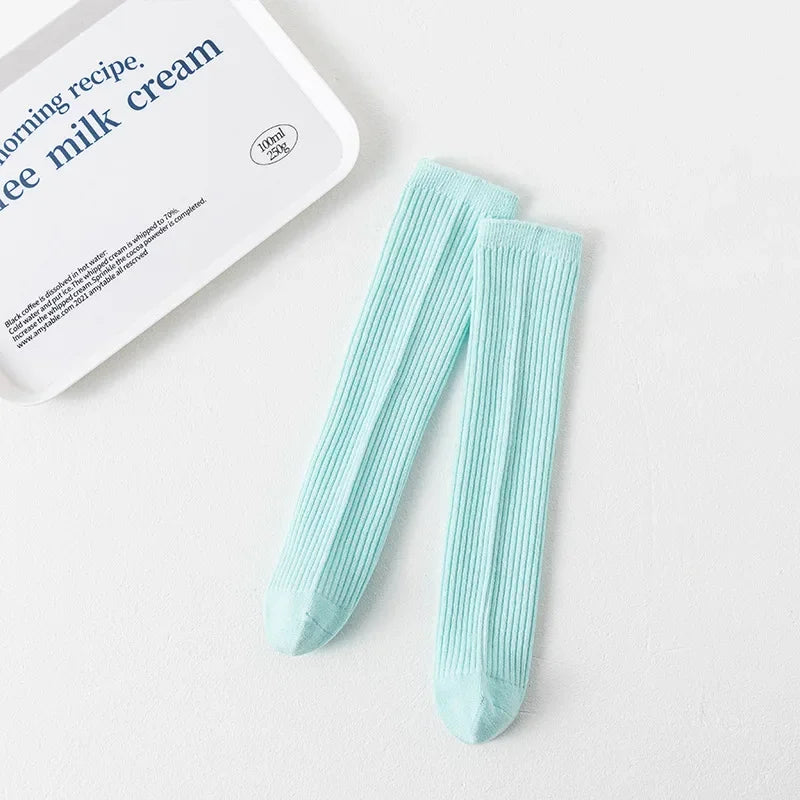 Solid Color Knitted Long Socks for Boy Girls Candy Color Knee High Socks Toddler Spring Autumn Soft Cotton Kids School Stockings