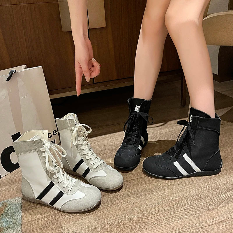 2025 Women's Sneakers Fashion High-top German Training Female Shoes Retro Round Toe Lace-up Boxing Boots for Women