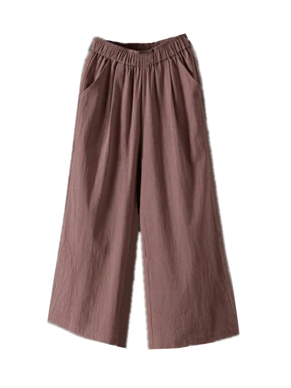 Pure Cotton Wide Leg Pants Women's Summer Loose Mom Large Size Cotton Nine Points Casual Pants High Waist Straight Cut Trousers
