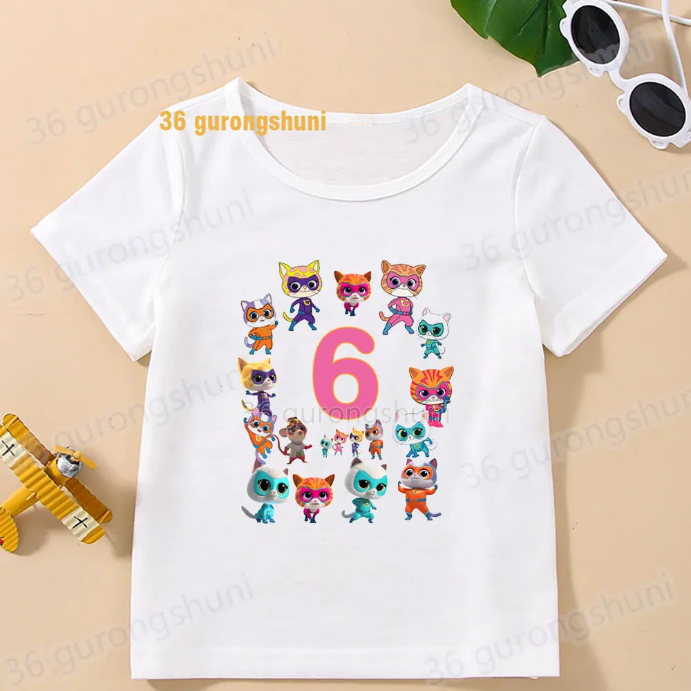 Boys T Shirts Children Clothes superkitties Kids Tshirt super kitties baby T-shirt 4 5 6 birthday summer Tops For Girls-clothing