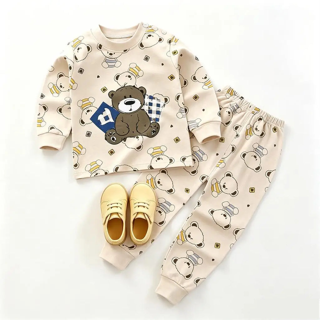 Baby Pajamas Suits Long-sleeved Two Piece Set Spring Autumn Clothing Round Neck Tops Pajamas Pants Toddler Cartoon Outfits