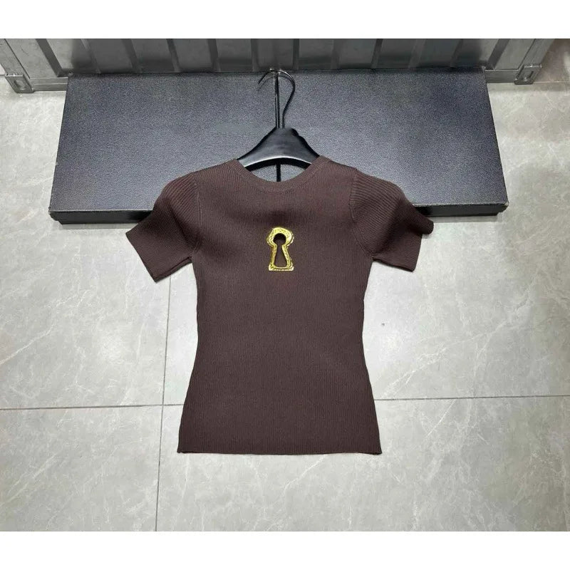 High Quality Summer New Hollowed Out Stand Up Collar Knitted Sweater Tshirt Women Commuting Slimming Sweater T-shirts Top