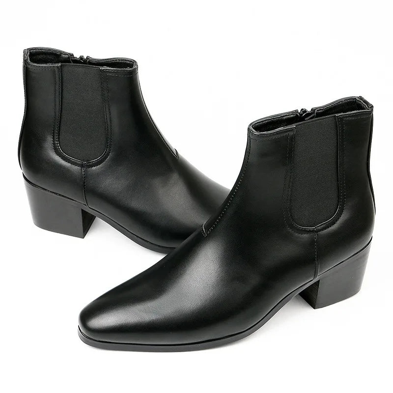 Men's Shoes Fashion High Heels Short Boots Chelsea Boots for Men High Top Platform Boots Height Increase Shoes Botas Para Hombre