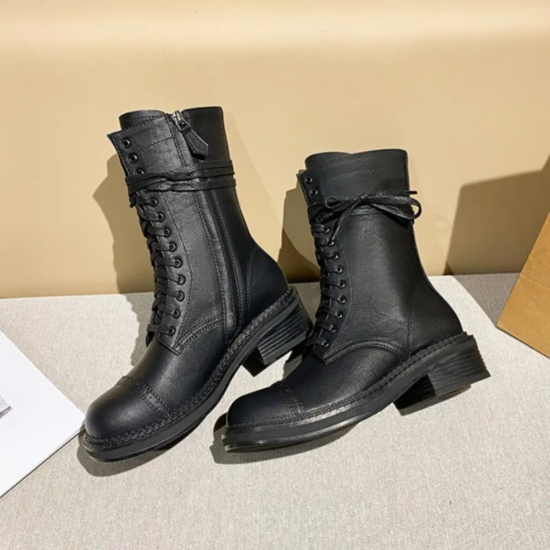 2026 New Women's Shoes Britain Handmade Ankle Boots for Woman Retro Platform Motorcycle Boots Luxury Designer Shoes Botas Mujer