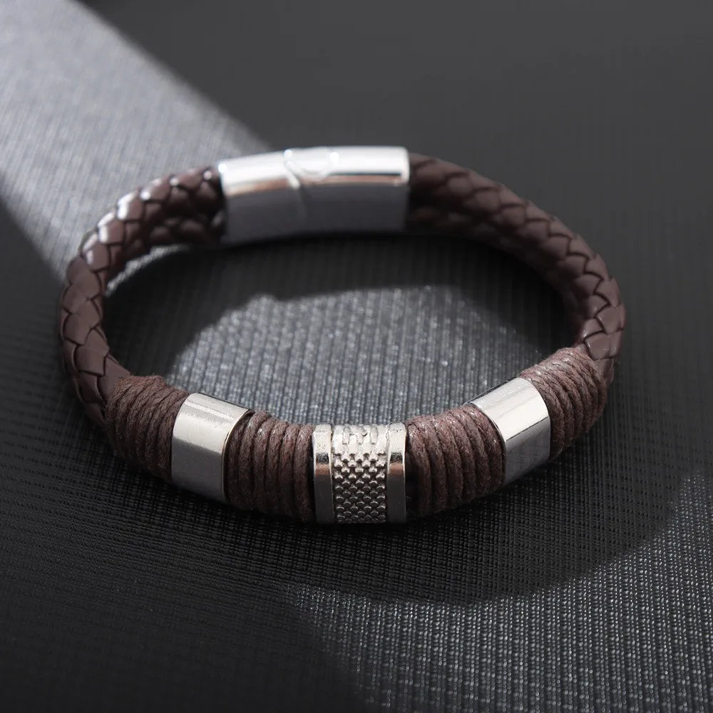 New Leather woven metal bracelets for men and women personality handmade jewelry fashion accessories men's jewelry gifts