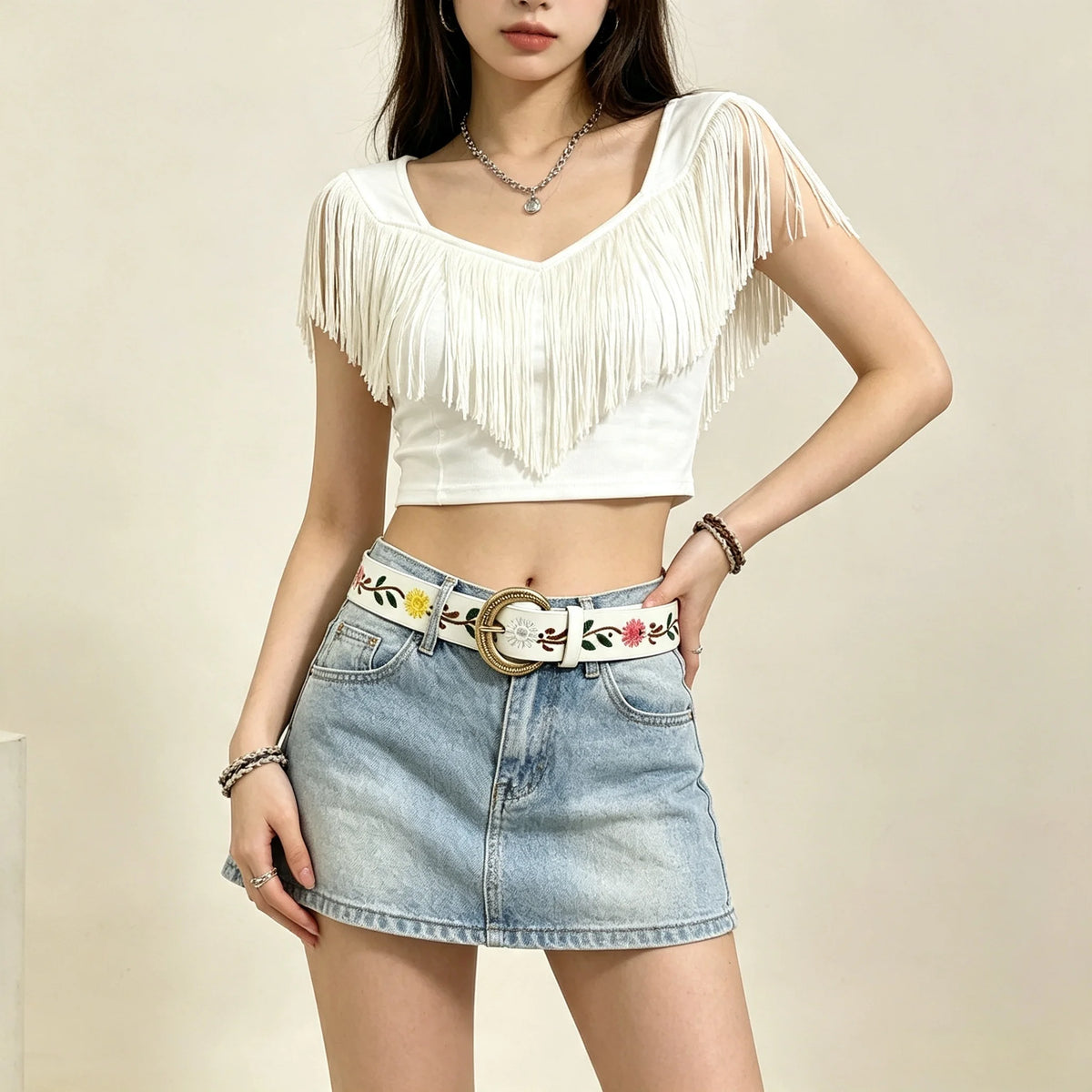 1 piece of women's belt with embroidered Bohemian style, suitable for daily outings and travel, paired with jeans and skirt