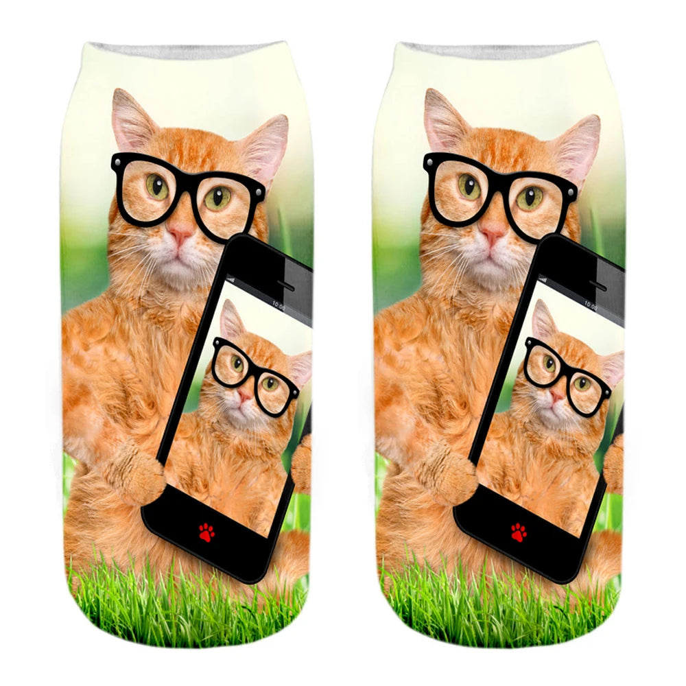 New Women Hot Sell 3D Printed Cool Fashion Funny Cats Cosplay Daily Life Story Socks Short Socks Art Novelty Xmas Gift Dropship