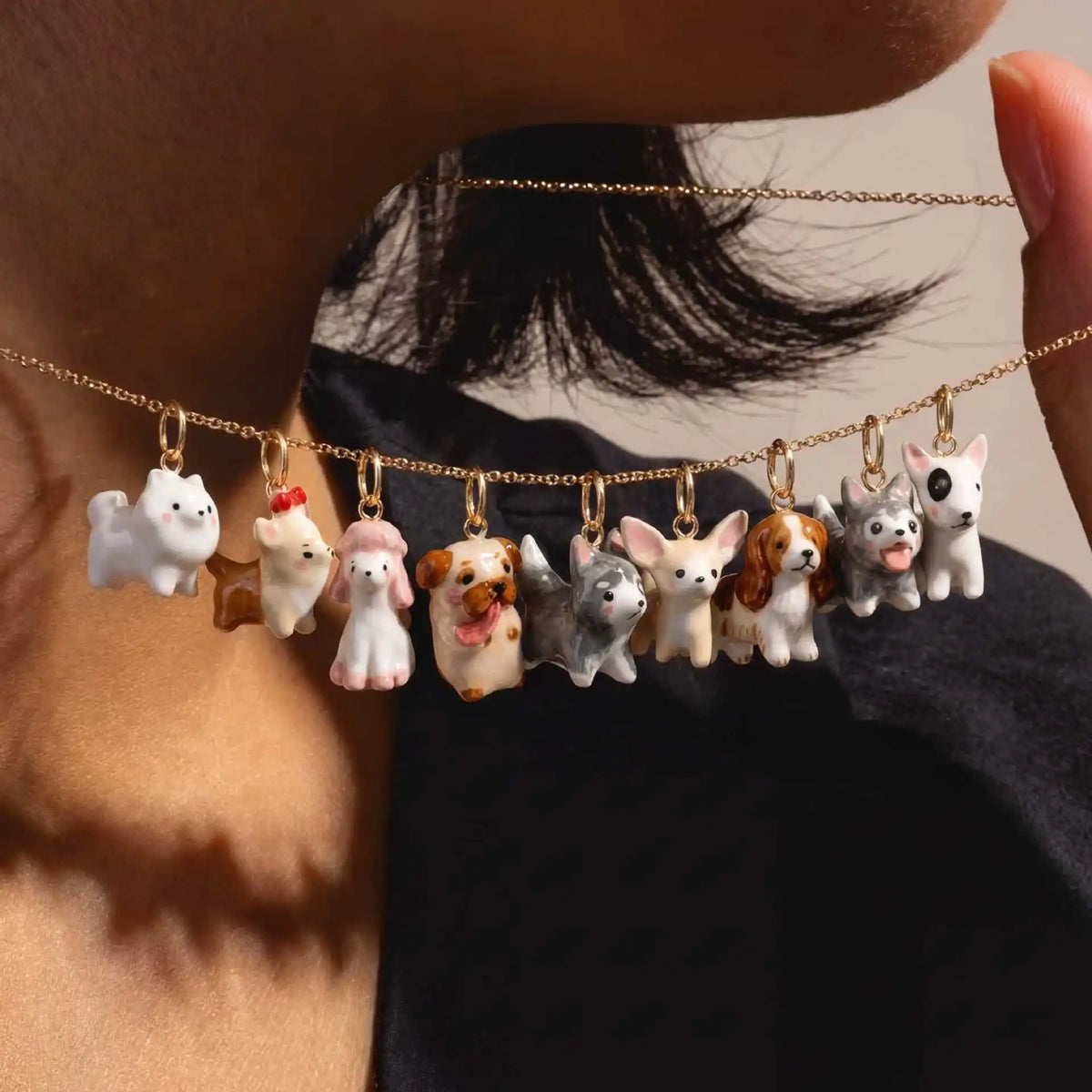 New Fashion Cartoon Small Animal Accessories Pet Dog DIY Necklace for Women Girls Cute Enamel Little Dog Necklace DIY Accessory