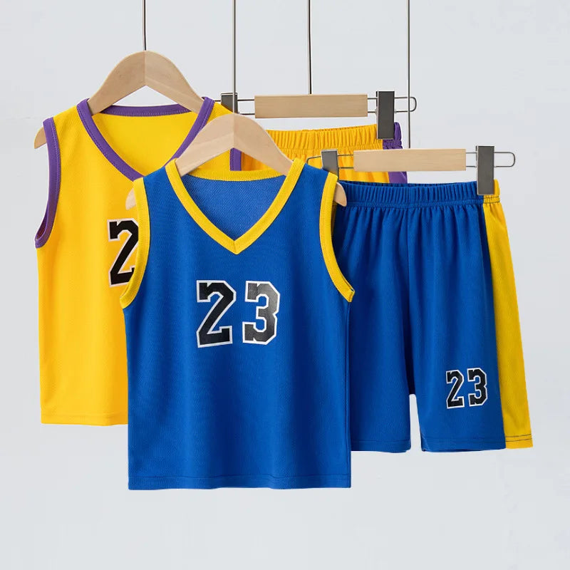 Boys Basketball Clothes Sets Summer Sports Ball Suit Girls Vest Sleeveless V-Neck Top Shorts 2 Pieces Children's Football Outfit