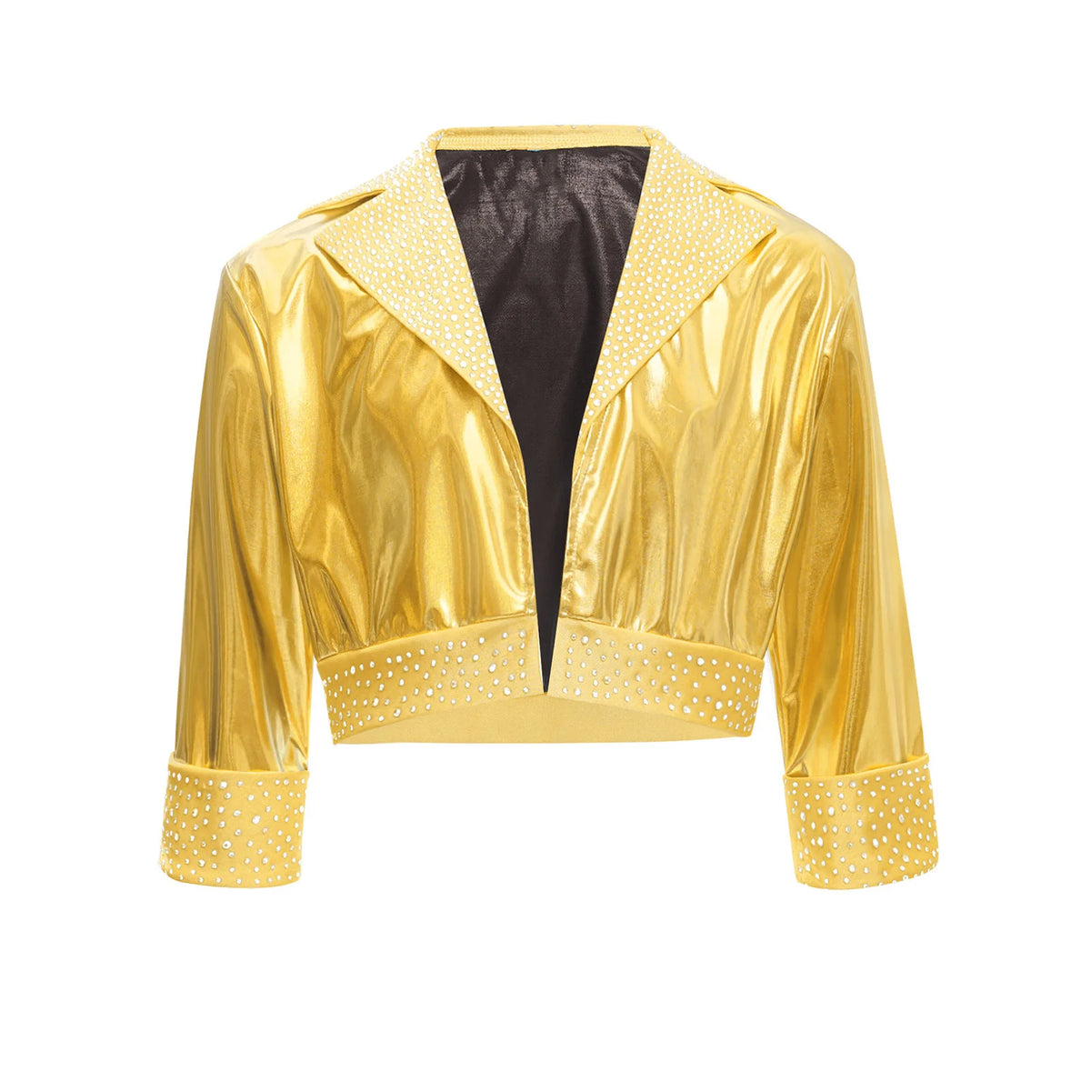 Kids Girls Shiny Rhinestones Metallic Jacket Hip Hop Jazz Dance Top Outerwear Long Sleeve Disco Stage Performance Streetwear