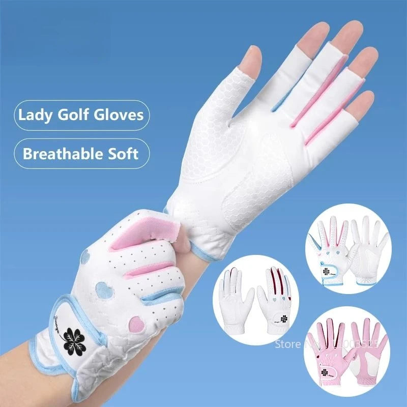 Golf Women's Gloves Contrast Color Sports Gloves Breathable Wearable Anti Slip MIttens Soft Right Left Hand Golf Handcover