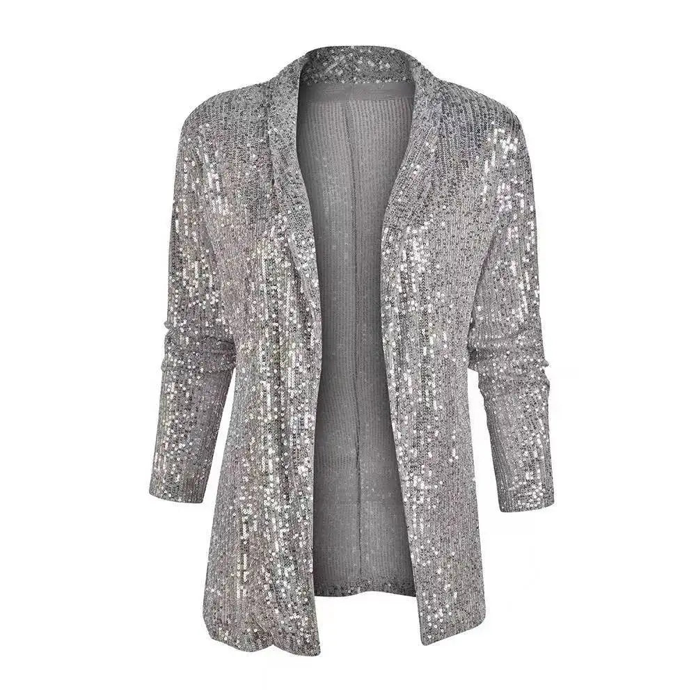 Spring Autumn Blazers Women Sequins Blazer Sequin Shimmer Jacket Top Casual Long Sleeve Glitter Party Shiny Lapel Coat Outerwear