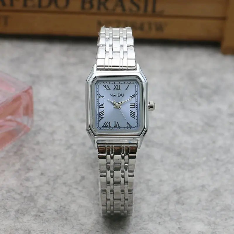 Women Quartz Watch Luxury Fashion Square Sliver Case Band Roman Numerals Dial Female Watches Niche New Ladies Dress Wristwatch