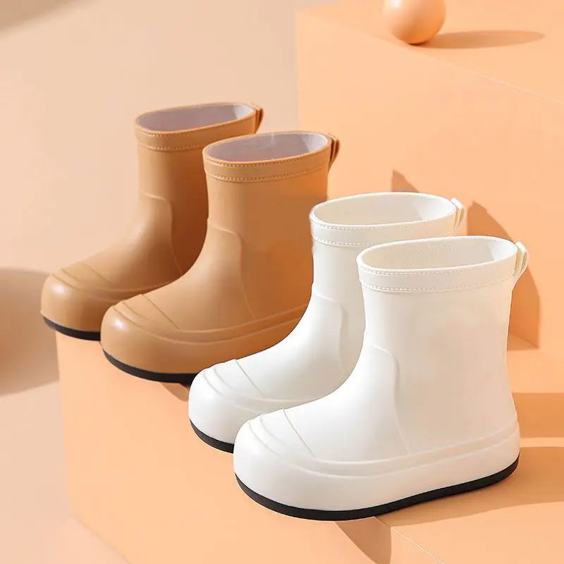 Children Cute Cartoon Rain Boots Solid Color Minimalist Non Slip Waterproof Outdoor Shoes Soft Sole Rubber Footwear New Arrival