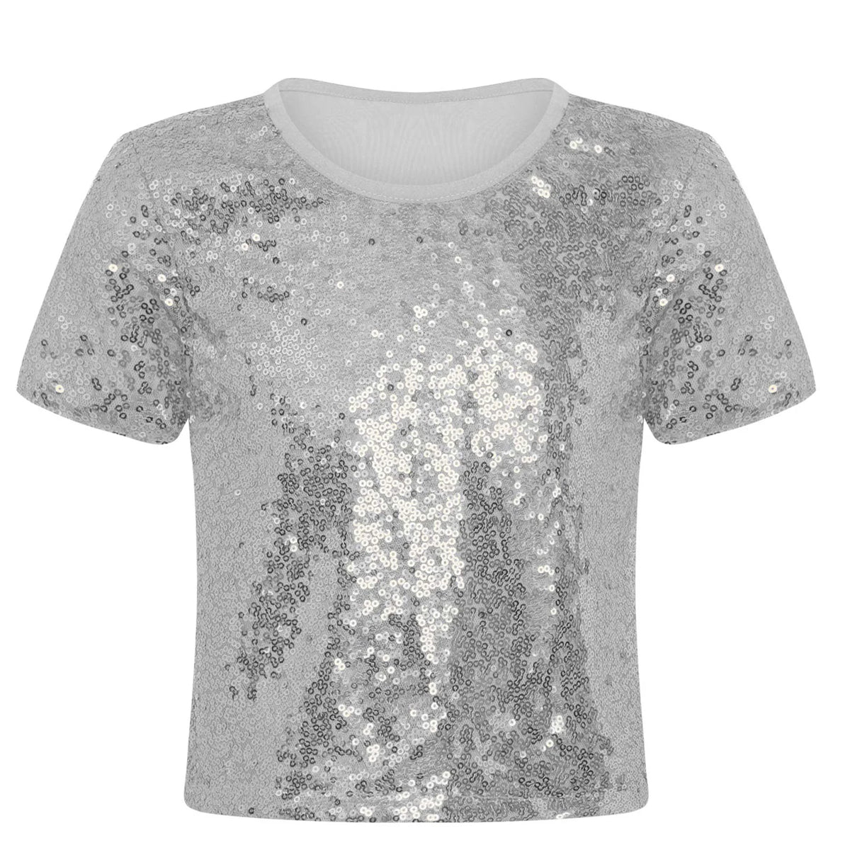Children T-shirts Short Sleeve T-shirt Sparkling Sequins Tops Streetwear Girls Boy Jazz Dance Costume Kids Performance Clothes
