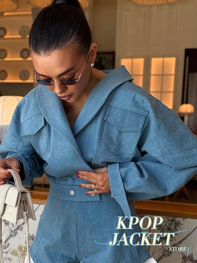 Women Fashion Ruffle Patchwork Coat Shorts Suit Long Sleeve Lapel Crop Tops Lady Set 2026 Summer Autumn New High Street Wear