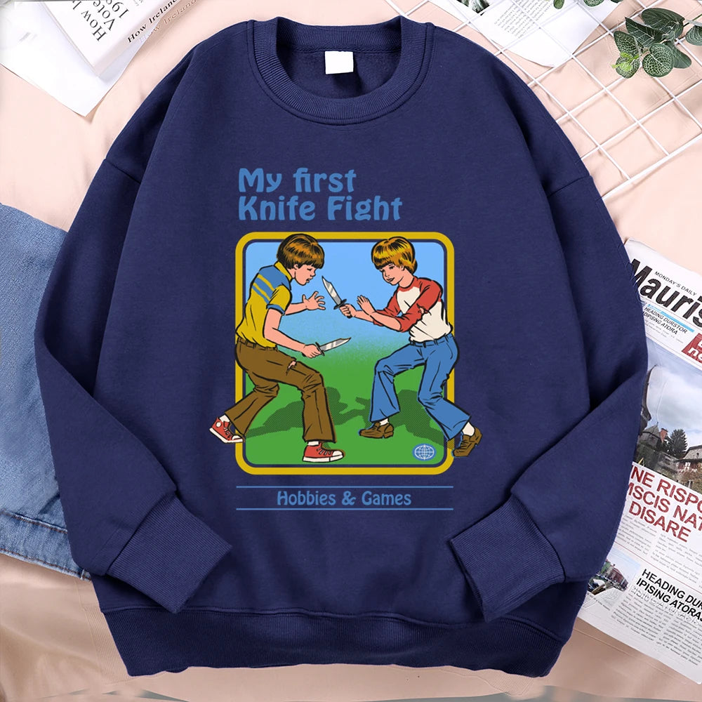 My First Knife Fight Hobbies Games Comics Hoodie Men Women Autumn Loose Warm Clothing Casual Casual Streetwear Crewneck Hoodies