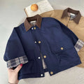 Spring Autumn Kids Boys Jacket Plaid Spliced Pocket Long Sleeve Toddler Boys Outerwears Coat Children Boys Jacket