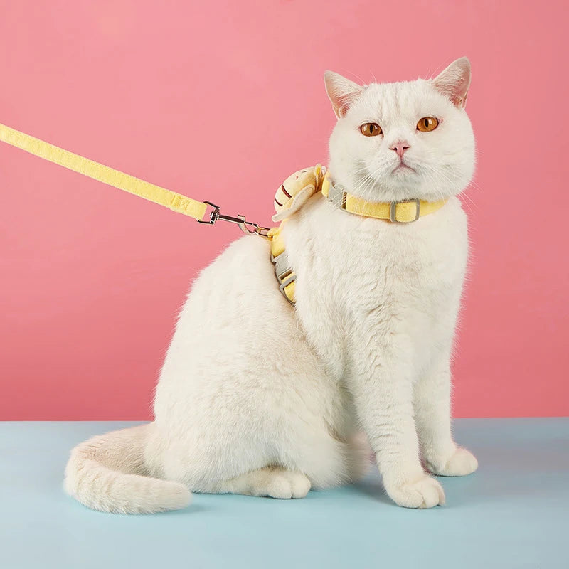 Cat Harness Leash Collar Set Adjustable Cartoon Bee Double Layer Dog Harness for Small Medium Pet Collar Leash Outdoor Walking