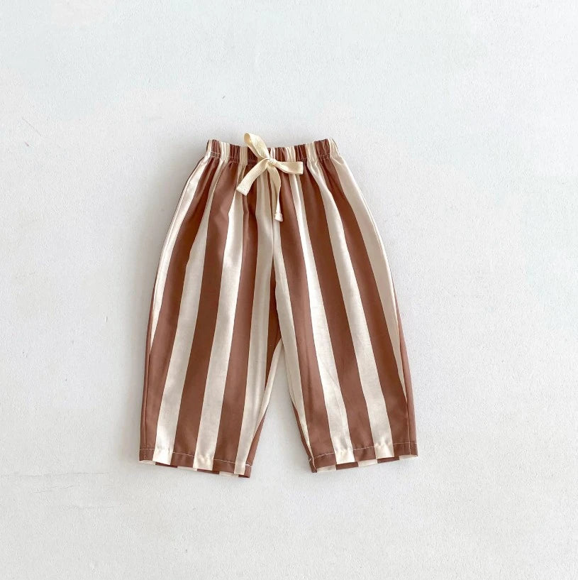 Kids Versatile Casual Pants With Striped Patterns Elastic Waist Trousers Match Summer Outfits Baby Kid Popular Bottoms Trousers