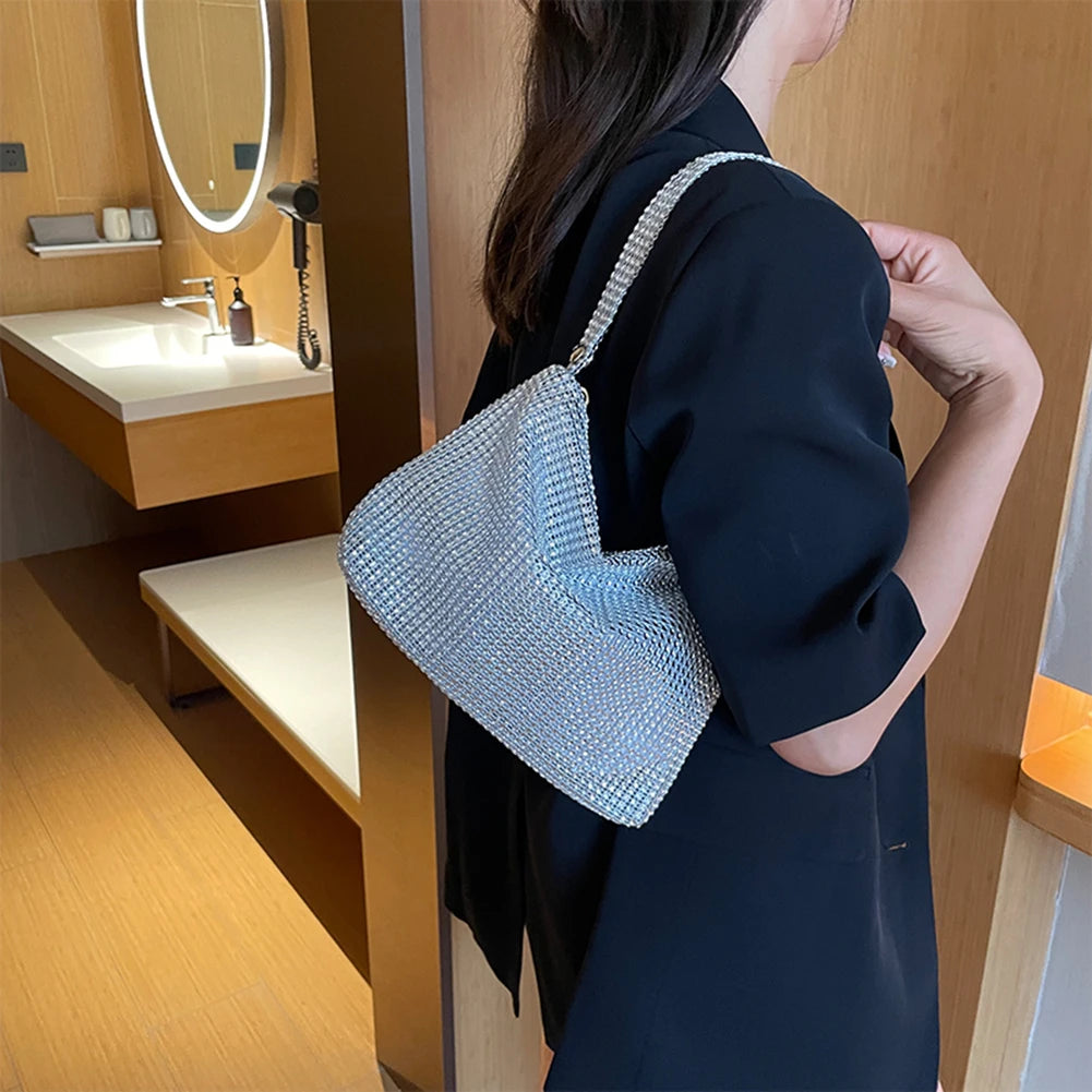 Glitter Evening Dinner Clutch Bag Women Lady Stylish Evening Bag Rhinestone  Large Capacity Underarm Bag Everyday Shoulder Bag