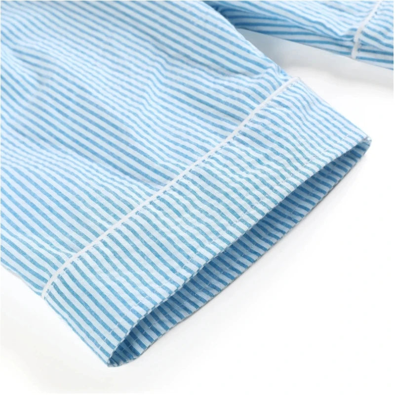 Ruffkids 100% Cotton Summer Kids Pajamas Sleepwear Seersucker Striped Matching Pjs Boys Clothes Loungewear Girls Pyjamas Set