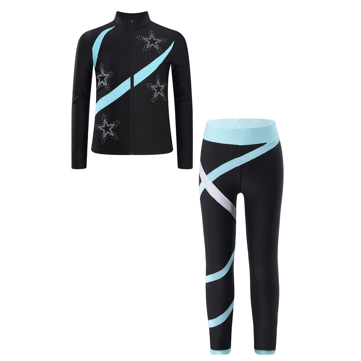 Kids Girls Sports Set Long Sleeve Zipper Sweatshirt with Leggings Children's Sport Suits for Workout Skating Gymnastics Outfits