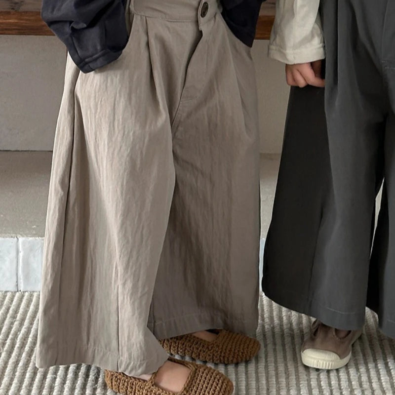 Children Clothes Spring 2026 New Solid-color Cotton Straight-leg Pants Boys and Girls Loose Solid Color Kids Wide-leg Pants