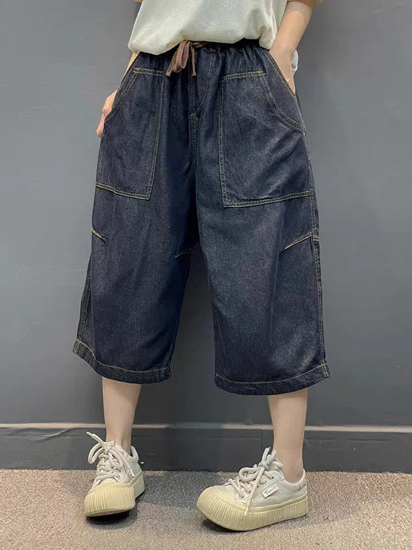 Artistic Vintage Women's Jeans High Waist Loose Fit Casual Pants Seven-Foot Thin Style Harlan Trousers Commute Style Pocket E...